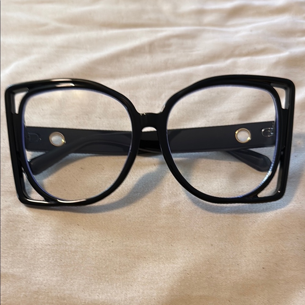NWOT- Linfemand Chic Black Oversized Square Clear Lens Glasses